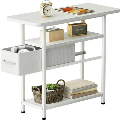 Immagine prodotto di Tavolino stretto con 1 cassetto | 3 ripiani | Bianco | 60x30x61 cm