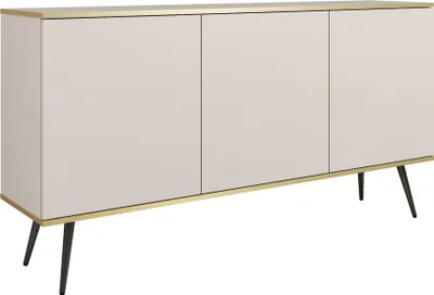 Obrázek produktu pro DomoHome ORO K-160 Moderní komoda 160 cm široká béžová se dvěma dvířky a dvěma zásuvkami, systém push-to-open Černé kovové nožky 23 cm vysoké, laminovaná deska 16 mm