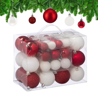 Weihnachtskugeln Set 50er, matt & glänzend, weiß-rot