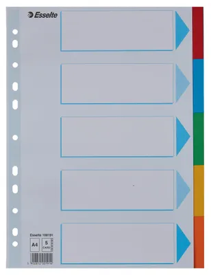 Zdjęcie produktu dla Rejestr kartonowy A4 160g/m kw. 5 sztuk w opakowaniu po 20 sztuk