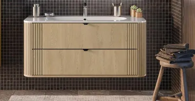 Produktbild von MONTIERT Design Badmöbel Set mit Waschbecken OVALIA CREMONA 120 cm MDF SOFT-CLOSE LED Waschtisch