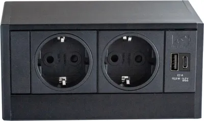 Produktbild von Evoline R-Dock Steckdosenelement 2xSchuko, USB-A + C Charger schwarz - Tischsteckdose, 2 Schukosteckdosen, 1 USB-A- + 1 USB-C-Charger, schwarz, max. 3500W, 1 Stück
