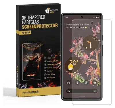 A product box for a screen protector is shown next to a smartphone with the screen protector applied.