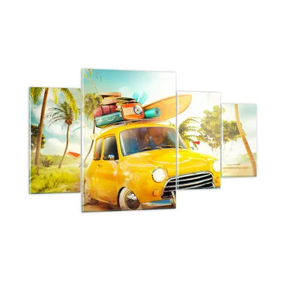Produktbild von Bilder auf glas - Auto Strand Reise Sommer - 160x90cm - Glasbilder - Wandbilder - Kunstdruck - zum Aufhängen bereit - Wanddekoration aus Glas - Glas Bilder - Wandbild auf Glas - GDL160x90-2839