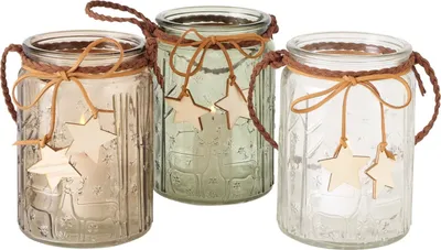 Produktbild von 3tlg Set Windlicht Malina rund grün braun klar Kerzen-Ständer Teelicht-Halter