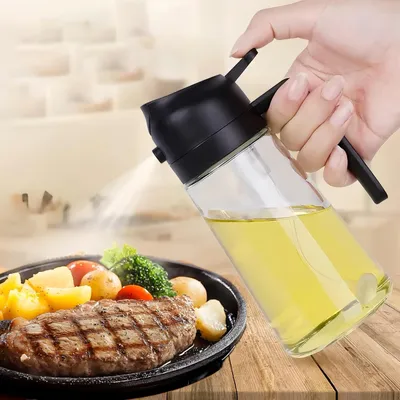 Produktbild von Ölsprüher zum Kochen, 2-in-1-Spenderflasche für Küche, 470 ml, lebensmittelecht für Heißluftfritteuse, Salat, Braten, Grillen