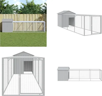 Imagen del producto de vidaXL Jaula para gallinas con área de esparcimiento, gris claro, 117x405x123 cm, acero galvanizado. Jaula para gallinas, jaulas para gallinas, gallinero, área de esparcimiento para gallinas