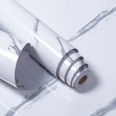 Produktbild von Yakimz Möbelfolie Klebefolie Vinyl Selbstklebende Tapete Küche Aufkleber Folie Glitzer Wasserdicht 1-Rolle 500cm x 61cm,Marmoriert - Weiß