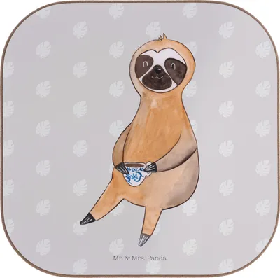 Produktbild von Mr. & Mrs. Panda Tassen Untersetzer Faultier Kaffee - Grau Pastell - Geschenk, Holzuntersetzer, Coaster, Coffee, Coffeeaddict, Tischuntersetzer, Kaffeetasse, Glas
