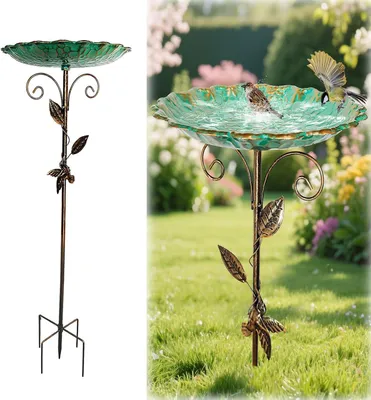 Produktbild von Vogelbad für Garten Metall Vogeltr?nke Stehend Garten Deko Gro? 82cm, Wasserschale für Wildv?gel, Wassertr?nke Für V?gel, Gartendeko Drau?en, Wasserstelle, Vogeltr?nke Winterfest Frostsicher (A)
