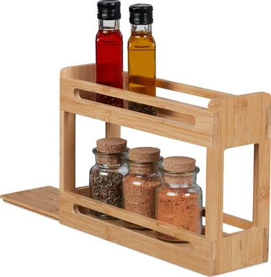 Produktbild von Relaxdays Gewürzregal, ausziehbare Gewürzablage, Bambus, HBT: 21,5x30,5x10,5 cm, 2 Ebenen, Gewürzhalter stehend, natur