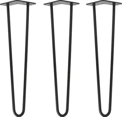 Produktbild von Natural Goods Berlin HAIRPIN Legs, Haarnadelbeine, Möbelfüße, Tischbeine, Schwarz, 50 cm, 2 Streben, 3 Stück