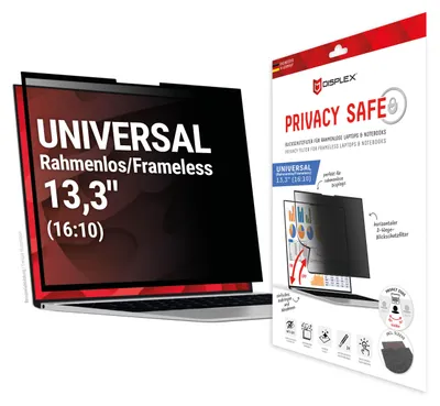 Imagen del producto de Displex 01990, 33,8 cm (13,3"), relación de aspecto 16:10, para portátil, filtro de privacidad sin marco, dureza 3H, acabado brillante