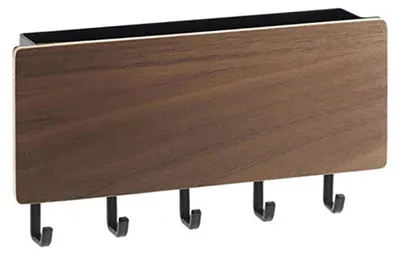 Imagen del producto de Soporte de pared para pasillo, de madera, sin necesidad de taladro, multifuncional, para colgar llaves, bolsos, sombreros y bufandas. Color nogal