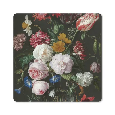 Produktbild von MuchoWow® Mauspad Mousepad Stilleben mit Blumen in einer Glasvase - Gemälde von Jan Davidsz. de Heem 20x20 cm - Mousepads - Maus Mat - Pad - Mausunterlage - Desk Mat - Bureauartikeln