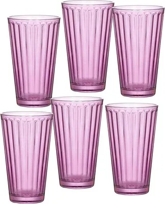 Image de Unyqoos® Ensemble de verres à long drink – 6 verres de 400 ml, verre, couleur framboise, lavable au lave-vaisselle, diamètre 8,4 cm × hauteur 14,2 cm, forme conique avec bord arrondi, intérieur facetté