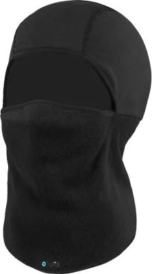 A black balaclava made of fleece.