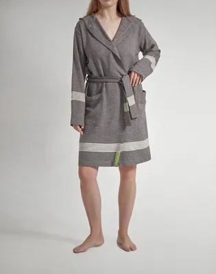 Produktbild von Unyqoos® Sauna-Bademantel mit Kapuze – Anthrazit – S/M | Dünn & leicht, weiches Bambusgarn & Baumwolle, 2 große Taschen, ideal für Sauna & Spa