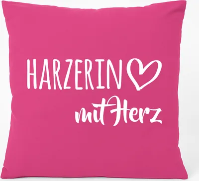 Produktbild von Huuraa Kissen Harzerin mit Herz 40x40cm mit Füllung Fuchsia Baumwolle Dekokissen Geschenkidee