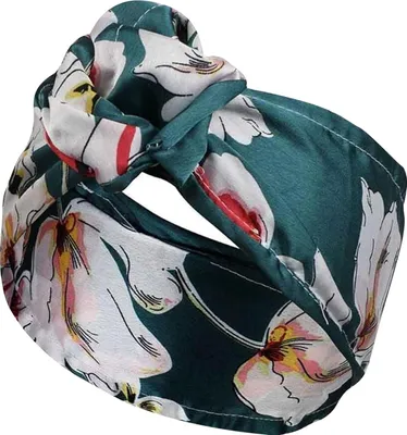 Image de Bandeau de cheveux turban en coton avec imprimé floral vert vif