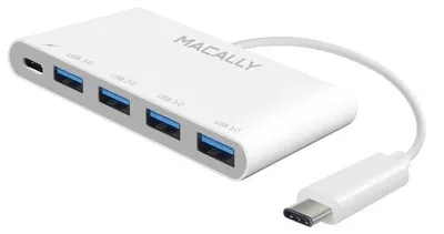 Produktbild von Macally UC3HUB4C, USB 3.2 Gen 1 (3.1 Gen 1) Type-C, USB 3.2 Gen 1 (3.1 Gen 1) Type-A, 5000 Mbit/s, Weiß, 0,12 m, MacBook, Chromebook Pixel