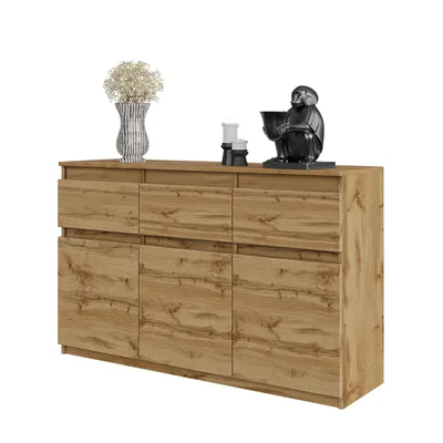 Produktbild von NOAH – Kommode / Sideboard mit 3 Schubladen und 3 Türen – Wotan Eiche – Höhe 75 cm, Breite 120 cm, Tiefe 35 cm