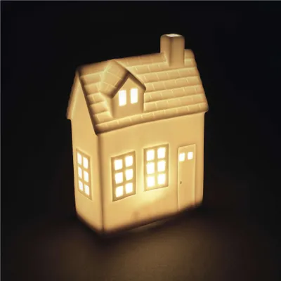 LED keramický domeček, 18 cm, 1x CR2032, vnitřní, teplá bílá, časovač
