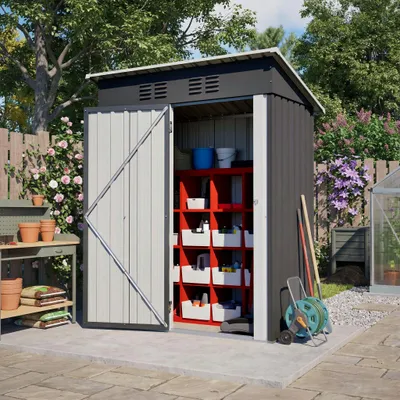 Produktbild von Geräteschuppen Gerätehaus Metall XL Fundament Gartenhaus Satteldach Pultdach Lagerschuppen 1m³ Schwarz
