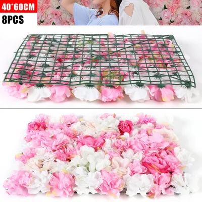 Image de 8 Fleurs artificielles Mur de fleurs Colonne de fleurs artificielles Panneau DIY Mur de fleurs Mur de roses pour jardin Décor de mariage Rose blanc