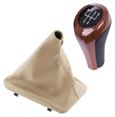 Für BMW E46 1998-2005 5-Gang Schaltknauf Holz Design + Schaltmanschette BEIGE in der Farbe von GOLDCAR
