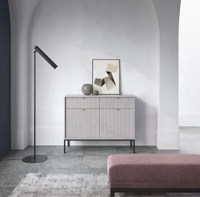 Produktbild von Kommode – Sideboard – Kommode mit Türen und Schubladen – KSZ104 – NOVA – Grau – Stauraummöbel mit moderner Rillenoptik