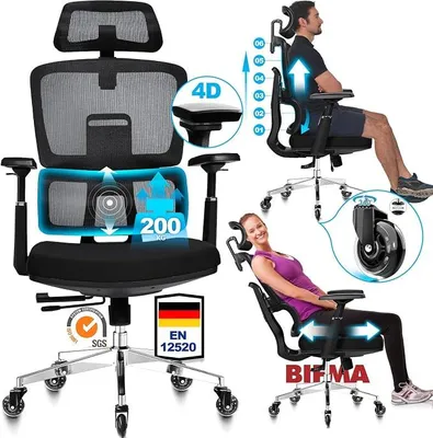 Imagen del producto de Silla de oficina ergonómica, con capacidad de hasta 200 kg y respaldo ajustable