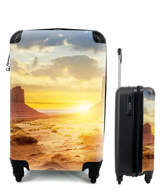 Produktbild von MuchoWow® Koffer Handgepäck Trolley Rollkoffer Kleine Reisekoffer mit 4 Rollen - Sonnenuntergang - Felsen - Landschaft - Horizont - Cabin Size < 55x40x23 cm & 55x40x20 cm - Fotokoffer - Kabinenkoffer - Boardgepäck - Reise-Box - Reisekoffer - Reisegepäck - Koffer mit Bild - Trolley für Kinder