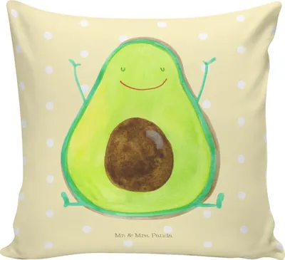 Produktbild von Mr. & Mrs. Panda kuschelkissen 40x40 Avocado Glücklich - Gelb Pastell - Geschenk, Sofakissen, Dekokissen Sofa, Gesund, Chaos, Freude, Kissen, Frucht, für