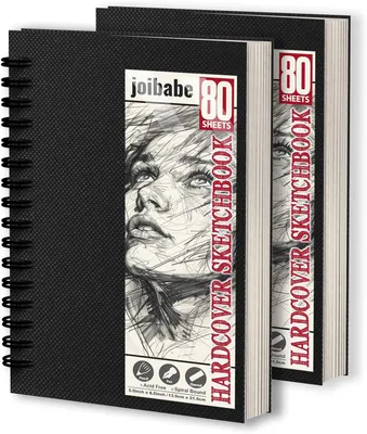 Immagine prodotto di Confezione da 2 quaderni da disegno A5, copertina rigida con spirale, carta da disegno da 100 g/m², 160 fogli (320 pagine), blocco da disegno - carta da disegno bianca naturale