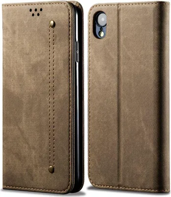 Produktbild von iPhone XR Hülle, LaimTop Denim Leder Brieftasche Magnetverschluss Flip Bookstyle Schutzhülle mit Standfunktion für iPhone XR Khaki