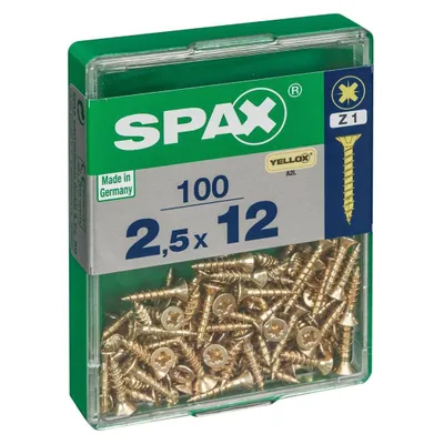Immagine prodotto di Set di 100 viti in acciaio a testa svasata pozidriv SPAX, Diam.2,5 mm x L.12 mm