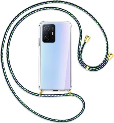 Produktbild von Handykette Backcover-Schutzhülle mit Band (Metall goldfarben) für Xiaomi Mi 11T - grün/blau/weiß