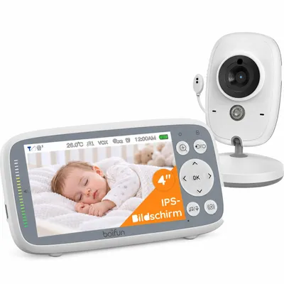 Zdjęcie produktu dla BOIFUN Niania cyfrowa z kamerą 4" bez Wi-Fi. Funkcje: noktowizor, wykrywanie dźwięku, łatwa obsługa, dwukierunkowy system audio, funkcja VOX, 3x zoom, 4 wejścia dla kamer, odtwarzanie kołysanek