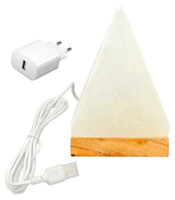Produktbild von HAF Beleuchtete USB Salzlampe PYRAMIDE Weiß aus Kristallsalz – Handgefertigte Salzkristall LED Deko Lampe – Als Tischlampe für Büro & Schlafzimmer