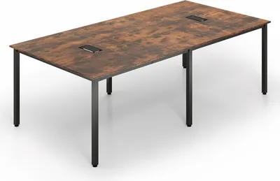 Zdjęcie produktu dla Stół konferencyjny COSTWAY 240x120 cm, stół konferencyjny dla 8-10 osób, prostokątny stół biurowy z 2 przepustami kablowymi i metalową ramą, rustykalny brąz