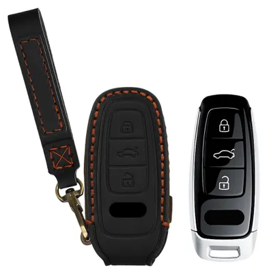 Produktbild von kwmobile Echtleder Schlüsselhülle für Audi A6 A7 A8 Q7 Q8 3-Tasten Keyless Hülle - Premium Autoschlüssel Hülle - Schlüssel Cover für Smart Key - Leder