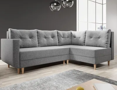 Produktbild von Easy4You Ecksofa Baldur L-Form Hellgrau – 235x93x145 cm - Schlafsofa mit Bettkasten und Schlaffunktion - Eckcouch mit Stauraum, Holzfüße und Kissen – Links – Stoff Lux 32
