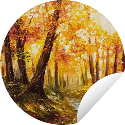 Produktbild von MuchoWow® Gartenposter Outdoor-Poster Rund Gemälde - Herbst - Wald - Ölgemälde Ø 150 cm Gartendeko Rundes Poster draußen