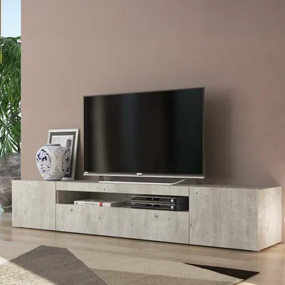 Produktbild von Fernsehschrank Jesse, Niedriges Sideboard für Wohnzimmer mit 3 Türen, Sockel für TV-Möbel, 100 % Italy, cm 200x40h37, Zement