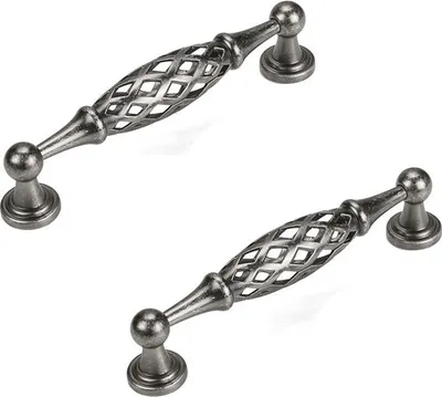 Produktbild von INF 2er Set Französische Zinklegierung Schrankgriffe - Silber Antik Möbel