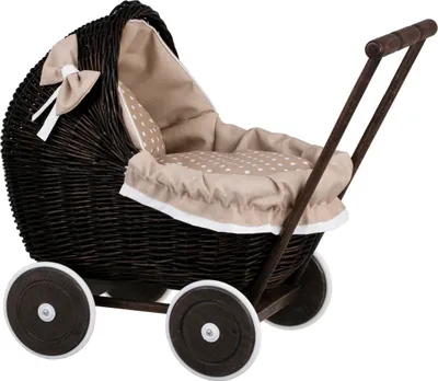 Obrázek produktu pro Kočárek pro panenku Lili wiklinowy s béžovým lemováním, dekou a polštářkem 55cm