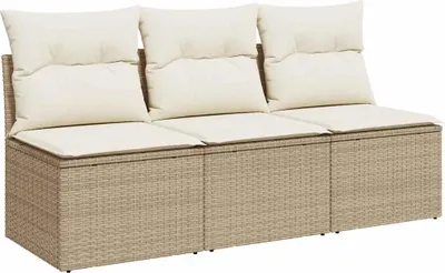 Produktbild von vidaXL Gartensofa mit Kissen 3-Sitzer Beige Poly Rattan