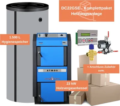 Produktbild von ATMOS Holzvergaserkessel Rundum Sorglos Paket DC22GSE Heizung Warmwasser