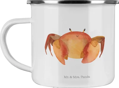 Produktbild von Mr. & Mrs. Panda Pott Sternzeichen Krebs - Weiß - Geschenk, Blechtasse, Geburtstag Juli, Teetasse, Tasse Emaille, Krabbe, Becher, Krebse, Meerestier, Juni